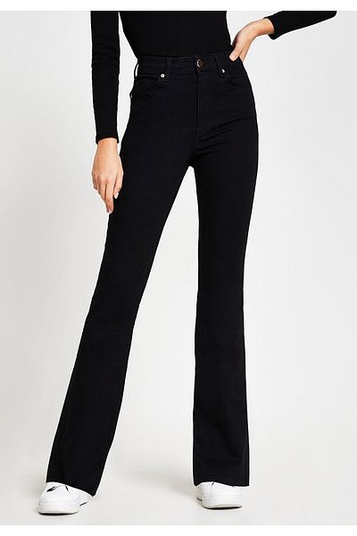 Ramrod Cocu Black Flared Leg Denim Kalhoty s vysokým pasem španělské džíny Compact