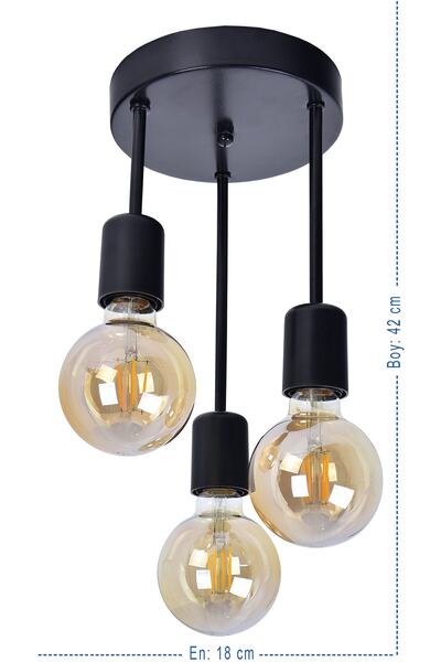 VK HOME AYDINLATMA Broş 3 Lü Sarkıt Avize (SİYAH)