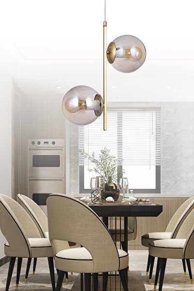 VK HOME AYDINLATMA Dubhe 2 Li Lüx Bal Camlı Avize (gold)
