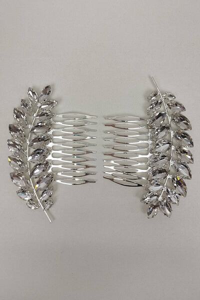 Hobigram Ασημί Χρώμα Κλιπ Μαλλιών με Κρυστάλλινες Πέτρες 2 Τεμάχια για Αρραβώνα – Άλλα Αξεσουάρ Μαλλιών