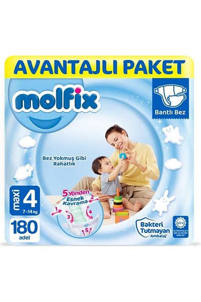 Molfix Size 4 Maxi Baby Diapers - 180 Advantageous Packs