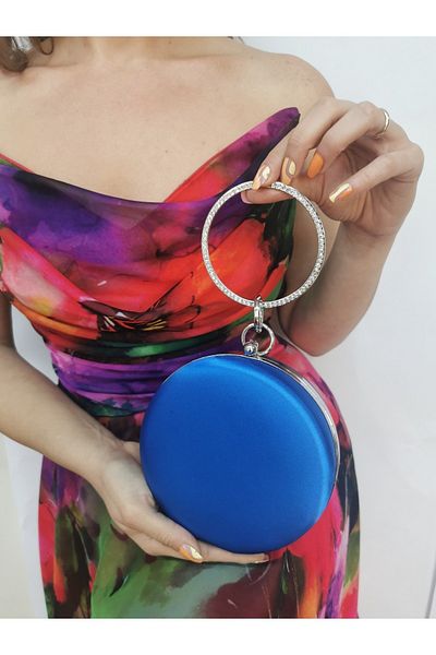 NAZART Γυναικεία Satin Saks Μπλε στρογγυλό βραδινό φόρεμα Clutch Clutch Bag
