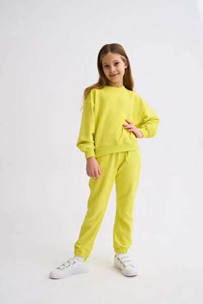 THERECOLOR Organic Pocketed Lace-Up Girl's Sweatpants - Yellow