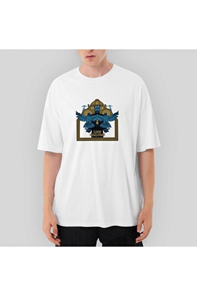 Z zepplin تي شيرت أبيض كبير الحجم باللون الأزرق باتوشكا