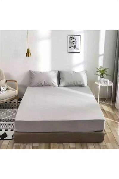 Soft Colours طقم ملاءة مطاطية وغطاء وسادة باللون الرمادي الفاتح