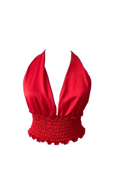 quella atelier Satin Halter Neck Blouse Crop
