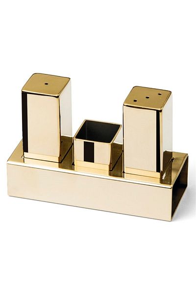 Biradlı Groovy Gold Colored Triple Square SAlt Shaker Set