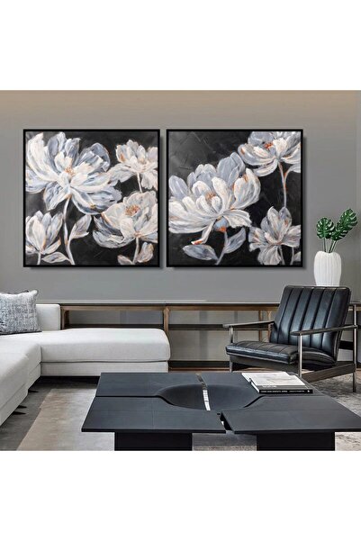 Markazip Siyah Metal Çerçeveli 70x70cm Ikili Kanvas Tablo H58-k-s