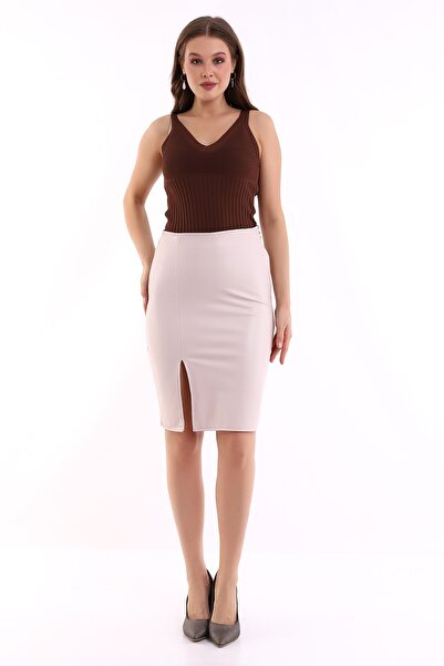 Winmoda34 Коліна шкіряна спідниця-олівець - з розрізом