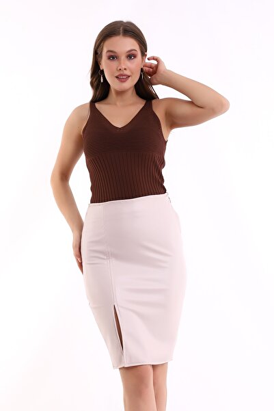 Winmoda34 Коліна шкіряна спідниця-олівець - з розрізом