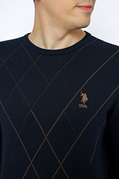U.S. Polo Assn. Erkek Baklava Desenli Sıfır Yaka Kazak 1454983