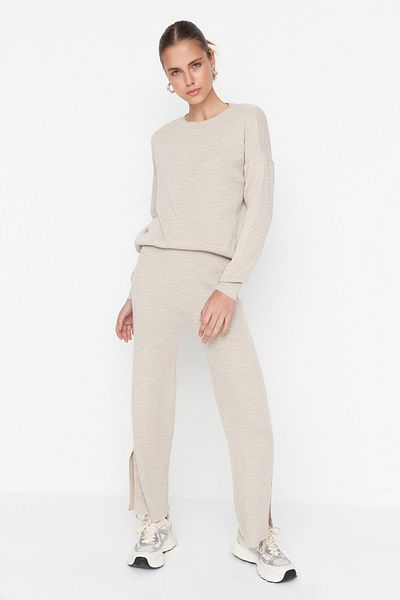 Trendyol Collection Bézs Wide Fit Basic nadrág kötöttáru felső és alsó készlet TWOAW22AU0040