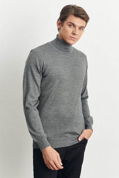ALTINYILDIZ CLASSICS Graumelierter Herren-Strickpullover mit normaler Passform und Rollkragen