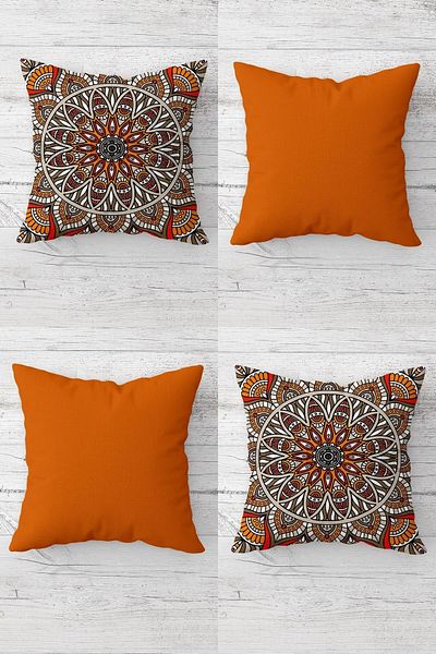 on the clouds Ethnic Patterned Orange Throw Pillow Cover - Hidden Zipper, 4 Pieces Set