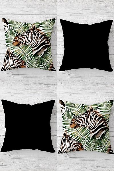 Latibule Zebra and Tropical Leaf Patterned Concealed Zippered Throw Pillow Cover Sofa Pillow Cover Set (4pcs)