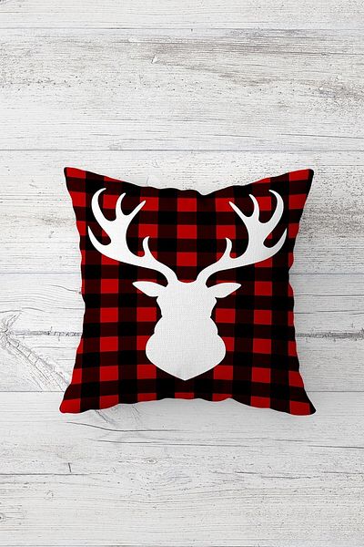 on the clouds New Year's Christmas Deer Pattern Hidden Zippered Throw Pillow Cover Seat Pillow Cover Set (4pcs)