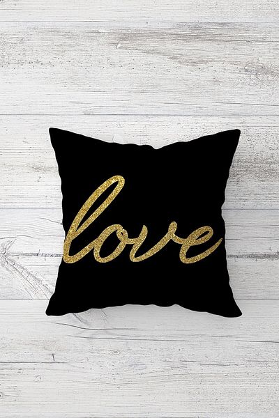 on the clouds Gold Love and Snowflake Patterned Hidden Zippered Throw Pillow Cover Sofa Pillow Cover Set (4pcs)