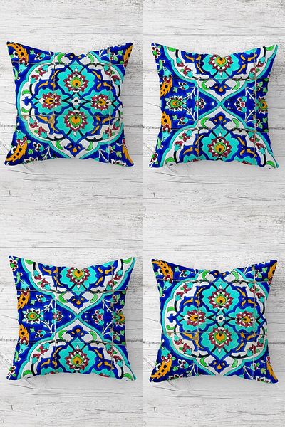 on the clouds Turquoise Ethnic Pattern Combination Hidden Zippered Throw Pillow Cover Sofa Pillow Cover Set (4pcs)