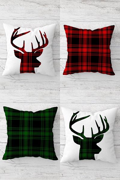 on the clouds Christmas New Year Christmas Deer Hidden Zippered Throw Pillow Case Seat Pillow Case Set (4pcs)