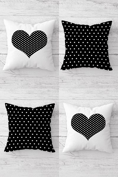 on the clouds Heart And Polka Dot Pattern Spotted Hidden Zippered Throw Pillow Cover Sofa Pillow Cover Set(4pcs)