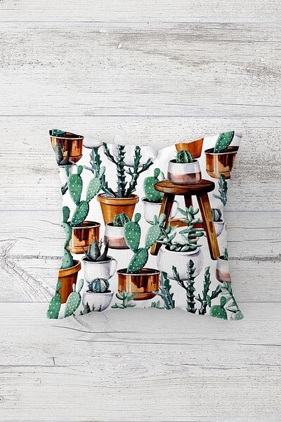 on the clouds Cactuses in a Pot on the Stool with Hidden Zipper Throw Pillow Cover Seat Pillow Cover Set (4pcs)