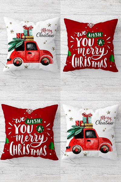 on the clouds New Year's Merry Christmas Hidden Zippered Throw Pillow Cover Seat Pillow Cover Set (4pcs)