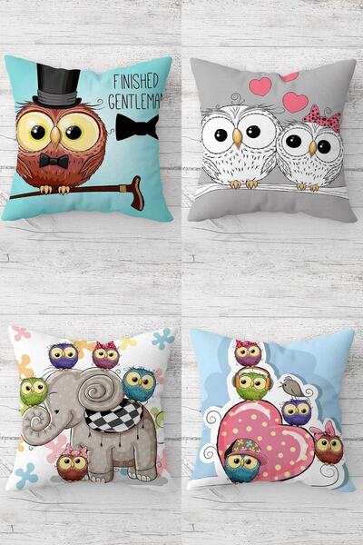 Pelangi مجموعة أغطية وسائد للأريكة بسحاب مخفي على شكل بومة وفيل (4 قطع)