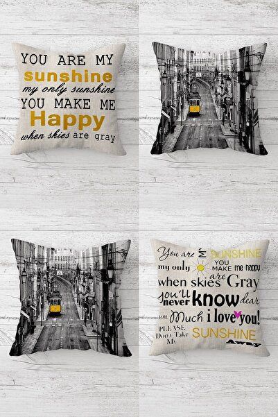 Pelangi مجموعة أغطية وسائد للمقعد بسحاب مخفي مع رسالة ترولي باص وحب (4 قطع)