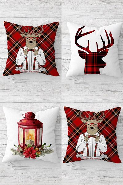 linazaitun New Year's Concept Concealed Zippered Throw Pillow Cover Seat Pillow Cover Set (4pcs)