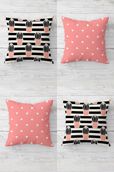 linazaitun Cactus and Triangle Patterned Concealed Zippered Throw Pillow Cover Sofa Pillow Cover Set (4pcs)