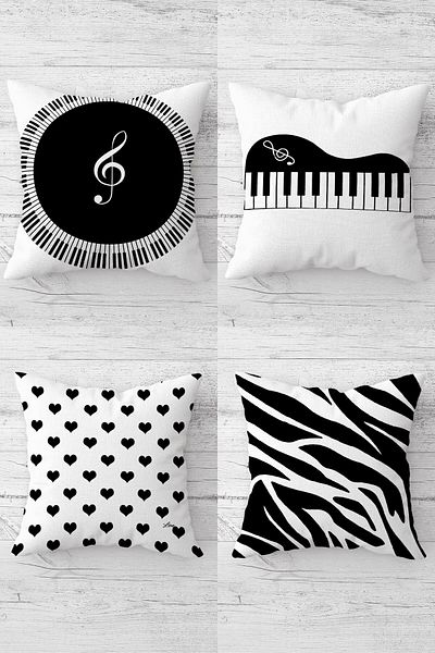 linazaitun Piano Zebra Note Music Concealed Zippered Throw Pillow Cover Seat Pillow Cover Set (4 Pieces)