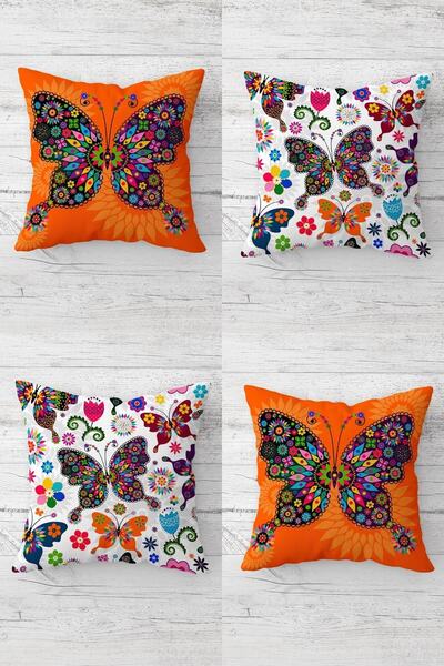 linazaitun 4 Pieces Butterfly Patterned Hidden Zippered Throw Pillow Sofa Pil...