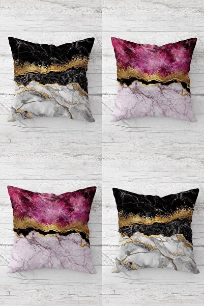 Pelangi طقم غطاء وسادة للأريكة بسحاب مخفي مخطط باللون الذهبي بنمط رخامي (4 قطع)