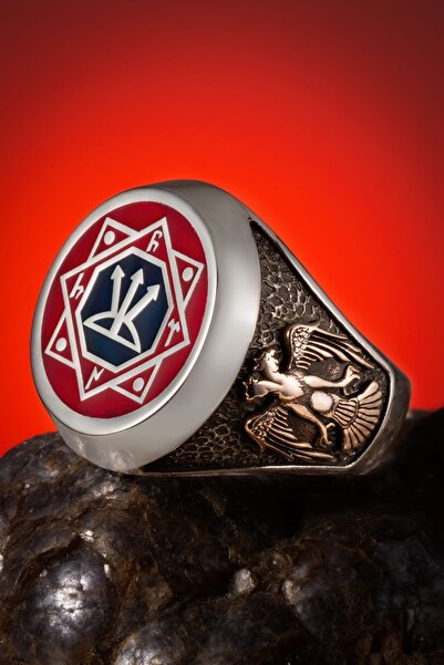 Anı Yüzük Oğuz Kağan Mührü Gümüş Erkek Yüzük Kırmızı Zemin Tuğra Ve Selçuklu ...