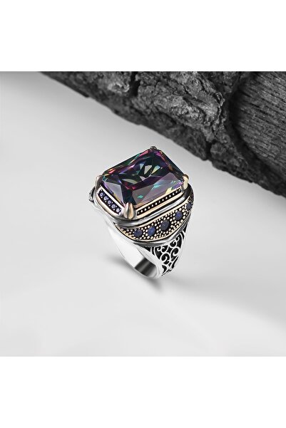 BayVog Mistik Topaz Taşlı 925 Ayar Erkek Gümüş Yüzük