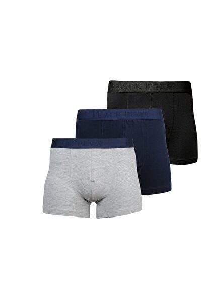 Blackbear Erkek Boxer Likralı Ultra Rahat 3 Renkli Paket-siyah-lacivert-gri