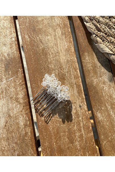 Pearly Handmade إبزيم مشط صغير من الكريستال الأبيض مقاس 4 سم