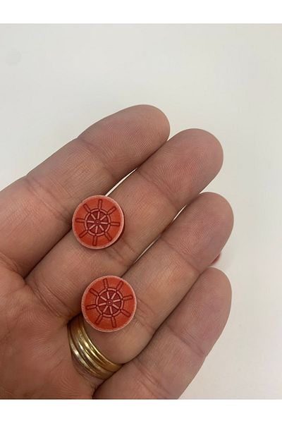 Rengarenk tuhafiye ve hobi Button Antique Red Button Custom Painting 1.5x1.5cm 10 Pieces