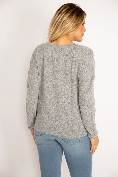 Şans Women's Plus Size Gray Front Embroidered Blouse 65n34847