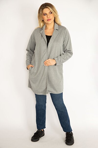 Şans Plus Size Cardigan - Gray - Relaxed fit