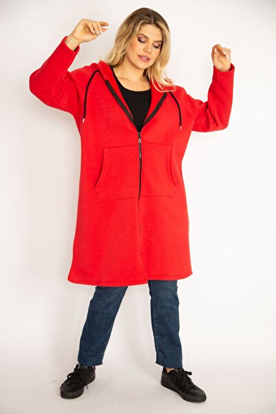 Şans Plus Size Winterjacket - Red - Basic