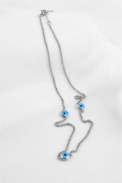 EUROMODA Chained Steel Necklace with Steel Evil Eye Bead Design