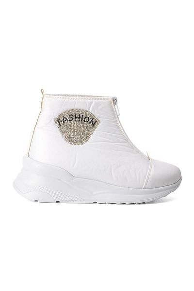 Park Moda White Line 844 White Water Repellent Γυναικείες μπότες χιονιού με γούνα στο εσωτερικό