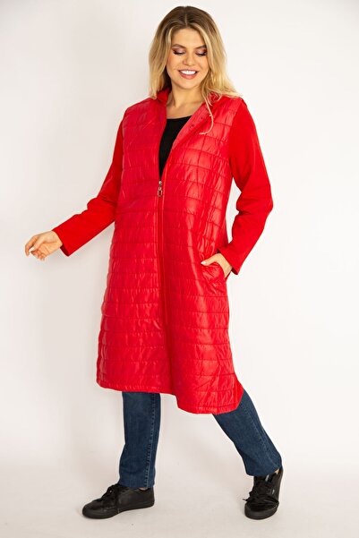Şans Plus Size Coat - Red - Puffer