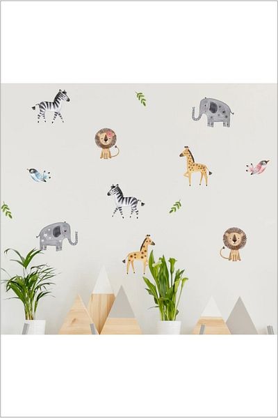 Grafikup Autocolant de perete pentru cameră pentru copii Mini Safari Animals