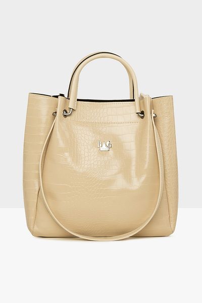 Bagmori Cream Women's Patterned Large Bag with Iron Handle M000003968