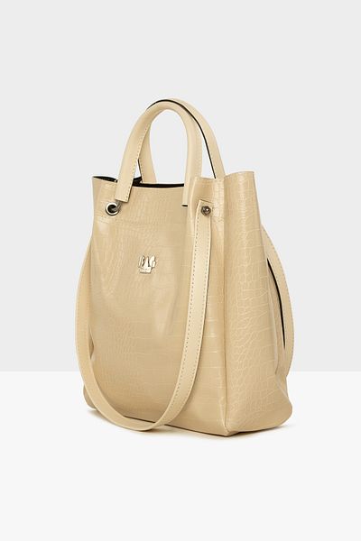 Bagmori Cream Women's Patterned Large Bag with Iron Handle M000003968