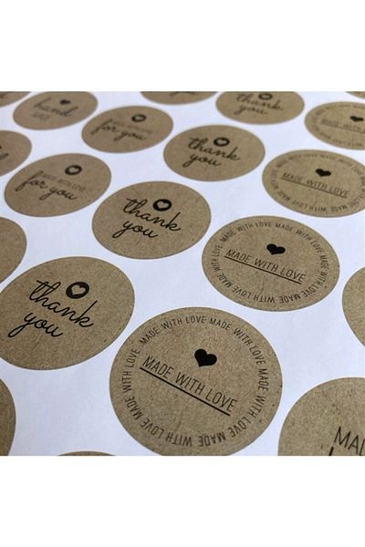 anka design Kraft Look Coated Sticker (4x4cm) 48 Pieces - Mixed