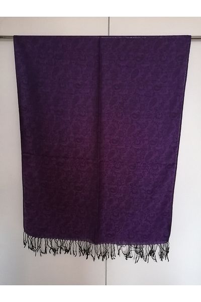 Butik Tülin Unisex Authentic Viscous Purple Black Patterned Tassel Shawl