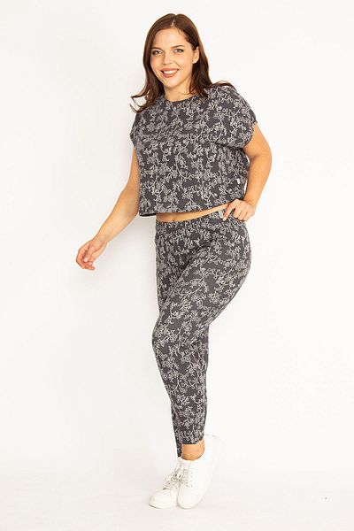 Şans Großes Damen-Set mit Bluse und Hose aus geräucherter Bio-Baumwolle 65n34803